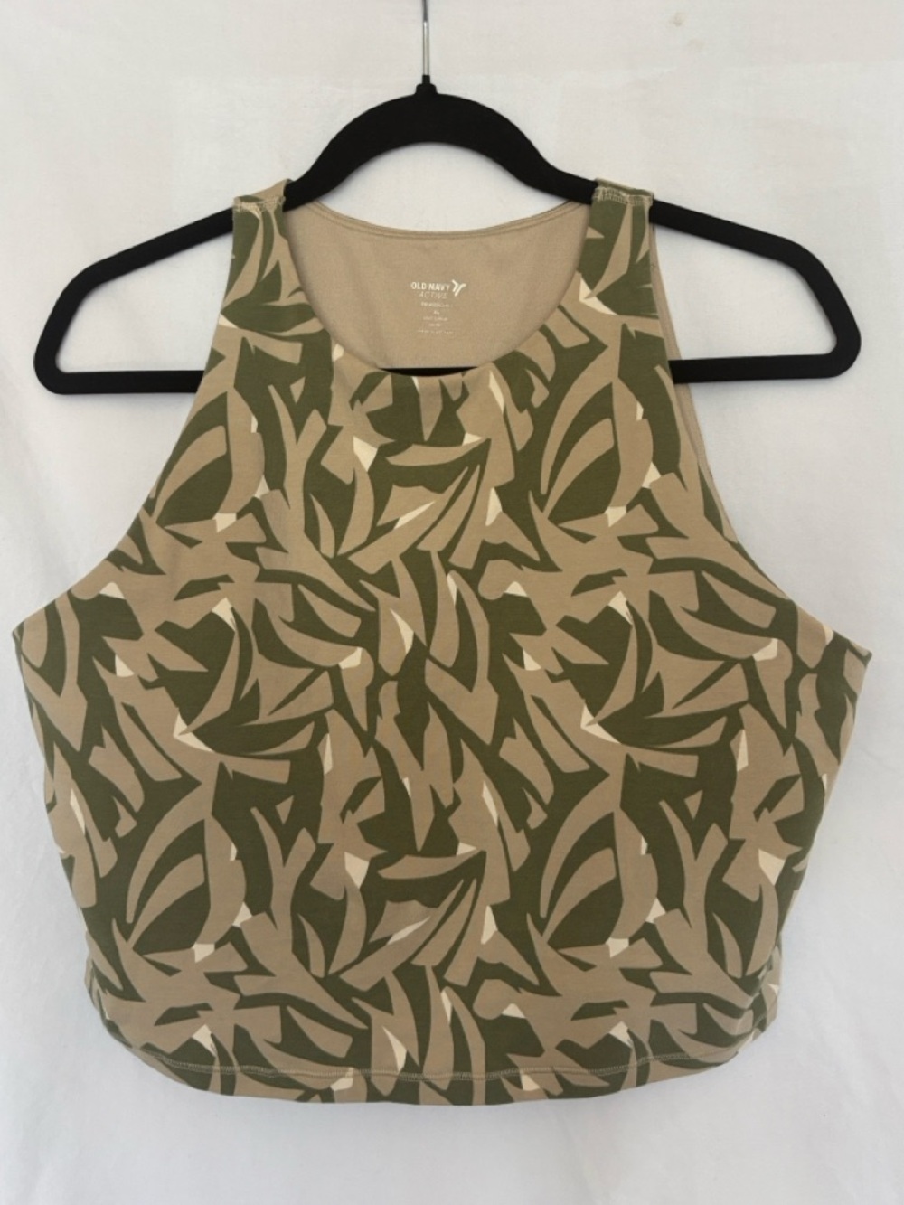Old Navy Green and Tan Leaf-Print Crop Tank powerchill light support